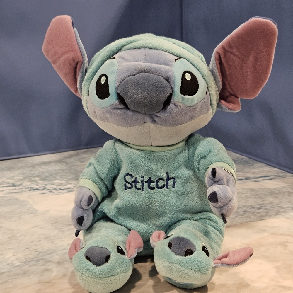 Disney Stitch Sleepy Pajamas Plush 14" Lilo & Stitch Stuffed Animal Blue